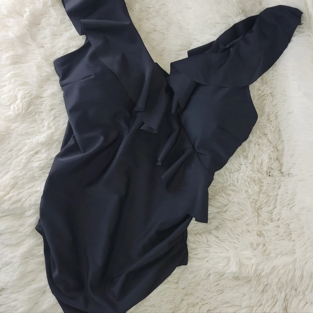 Black Ruffled One-Piece Swimsuit - Picture 10 of 13